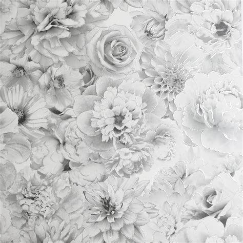 Silver Floral Wallpaper At