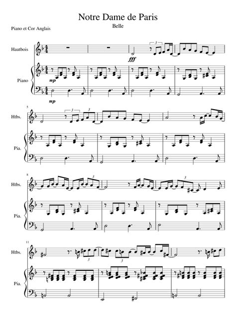 Belle Notre Dame De Paris sheet music for Piano, Oboe download free in