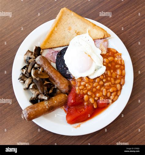 Full English Breakfast With Black Pudding Fry Up At A Cafe Fried