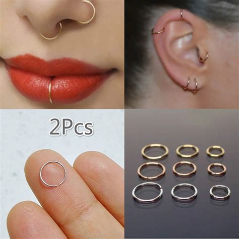 2pcs Nose Hoop Small Hoop Nose Piercing Nose Ring Simple Base Rose Gold Silver Thin Nose Rings