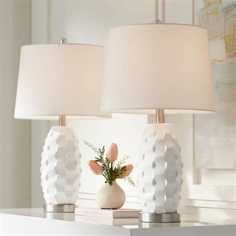 360 Lighting Led Modern Coastal Accent Table Lamps Set Of 2 24 1 2 High Scalloped White Ceramic