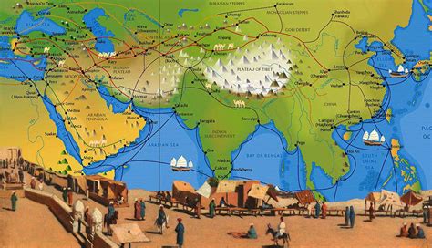 Map Of Silk Road Routes Connecting Asia To Europe Stock Photo Download
