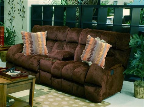 Siesta Lay Flat Reclining Console Loveseat In Chocolate Color Fabric