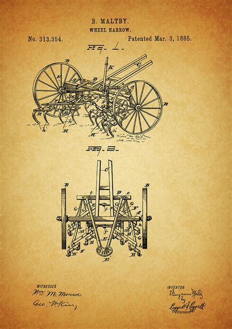 1885 Harrow Patent Drawing By Dan Sproul