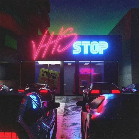 Outrun Style Image Of A Vhs Store Retro Waves Neon Aesthetic Neon Noir