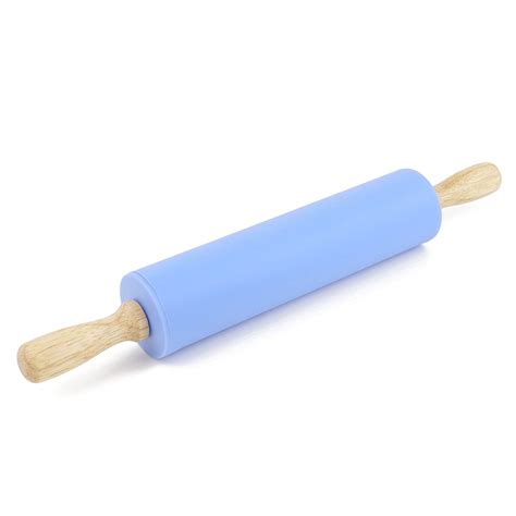 Remeel Silicone Rolling Pin Non Stick Surface Wooden Handle Blue 12