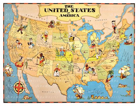 United States Map High Res Digital Image Vintage By Anamnesis