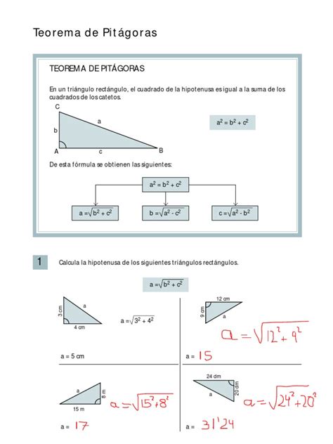 Ejercicios Teorema De Pitagoras Resueltos
