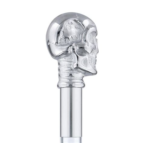 Chrome Plated Skull Handle Walking Cane W Lucite Shaft