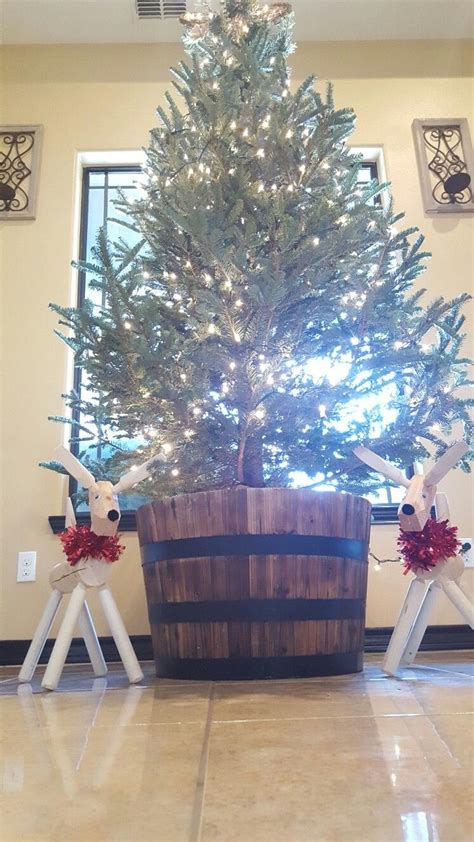 Frasier Fir Christmas Tree In A Whiskey Barrel Christmas Holidays
