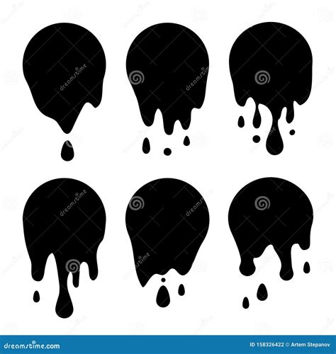 Round Black Current Paint Drips Or Circle Stains Collection Isolated