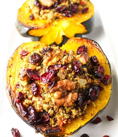 Roasted Acorn Squash With Cranberry Walnut Quinoa Stuffing