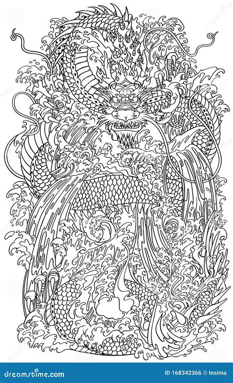 Japanese Water Dragon Outline Illustration Stock Vector Illustration