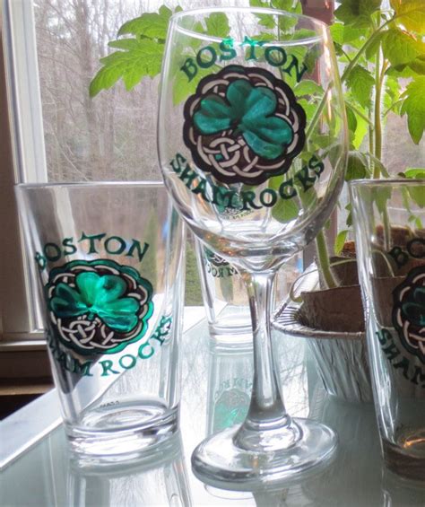 Boston Shamrocks Hand Painted Wine Glass By Ccscrafts On Etsy Painted Wine Glass Hand Painted