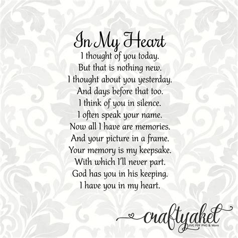 In My Heart Poem Bereavement Mourning Sympathy Grief Etsy Australia