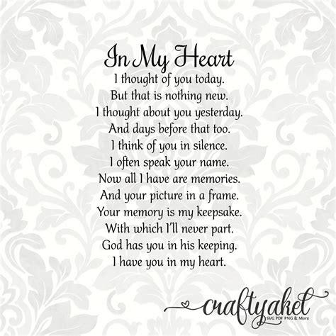 In My Heart Poem Bereavement Mourning Sympathy Grief - Etsy Australia