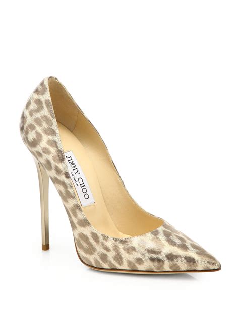Jimmy Choo Anouk Leopardprint Shimmer Leather Pumps In Natural Lyst