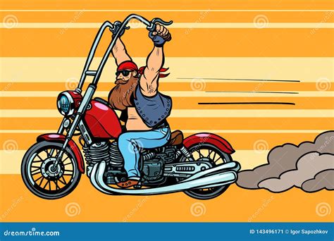 Man Ride A Classic Custom Motorcycle Vector Illustration