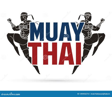 Muay Thai Action Thai Boxing Jumping To Attack With Text Cartoon