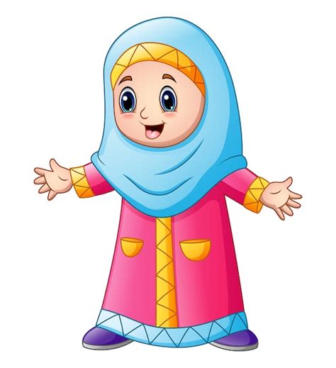 Premium Vector Happy Muslim Girl Cartoon Isolated On White Background