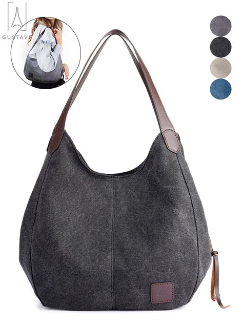 gustavdesign women fashion multi pocket canvas shoulder bag casual cotton hobo handbags totes
