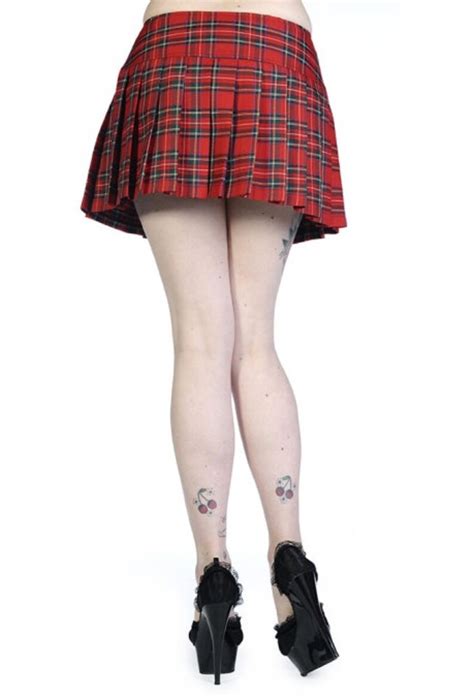 Red Tartan Mini Skirt Short Pleated Gothic Emo Punk Rock