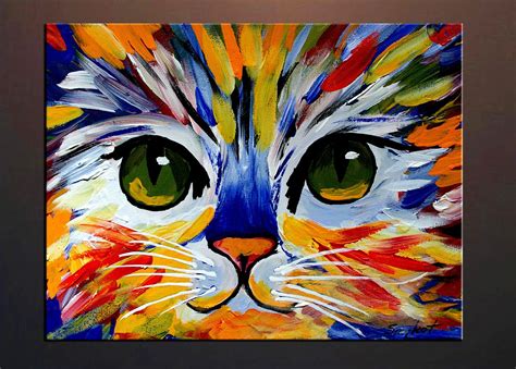 Colorful Kitty Abstract Cat Digital Print From My Original Oil Painting