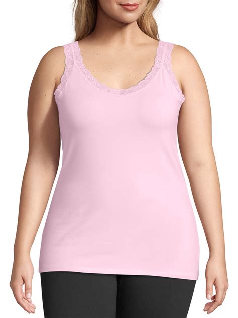 Jms By Hanes Womens Plus Size Stretch Jersey Lace Trim Camisole