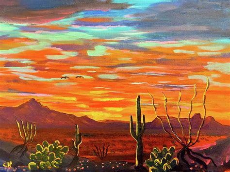 Sunset Over The Tucson Mountains And Wasson Peak Painting By Chance