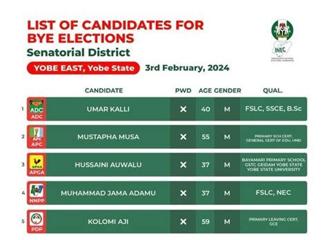 Inec Releases List Of Candidates For February Bye Elections