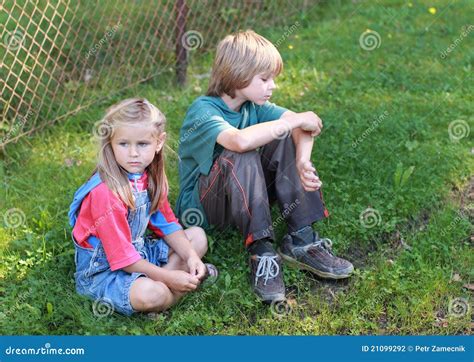 Little Boy And Sad Girl Stock Photo Image Of Green Blondie 21099292