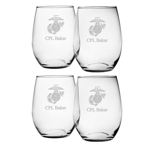 Etched Stemless Wine Glass Set The Marine Shop
