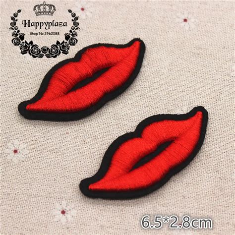 5pcs Embroidered Red Lip Patch For Clothing Applique Iron On Patches