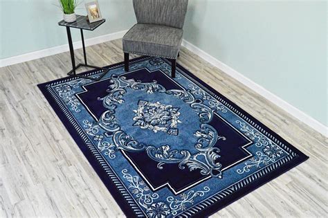 Glamour 3d Hand Carved Traditional Rug Oriental Floral 26x4 Navy