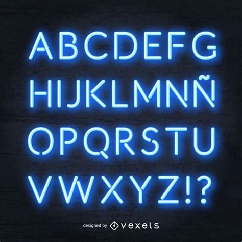 Alfabeto De Neón Azul Realista Descargar Vector
