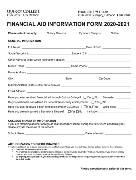 2020 2024 Quincy College Financial Aid Information Form Fill Online