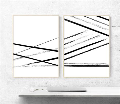 Minimalist Abstract Art Set Of 2 Wall Prints Black And White Etsy