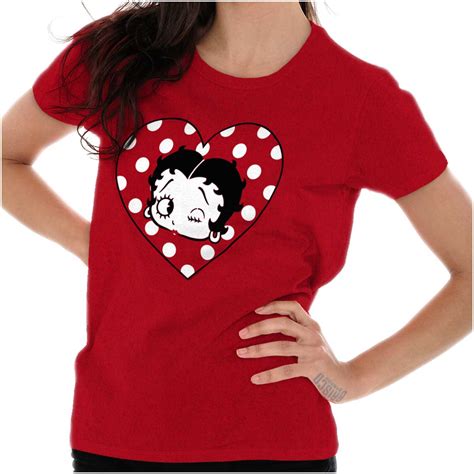 Vintage Betty Boop Polka Dot Cartoon T Womens Fitted V Neck Graphic