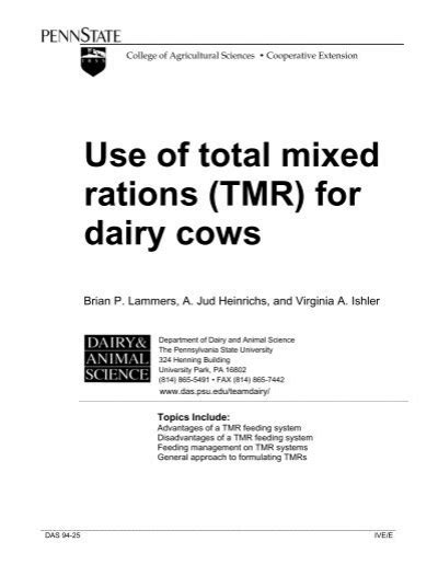 Use Of Total Mixed Rations Tmr For Dairy Cows Penn State