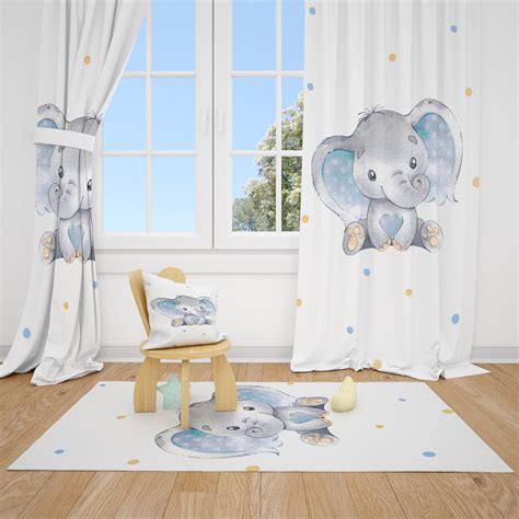 Cute Elephant Baby Boy Room Curtains Nursery Curtains Window Etsy