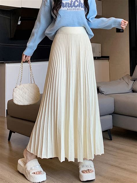 TIGENA Ankle Length Knitted Skirt For Women 2023 Autumn Winter Korean