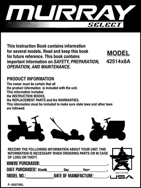 Murray 42514x8a F 000700l User Manual Lawn Tractor Manuals And Guides
