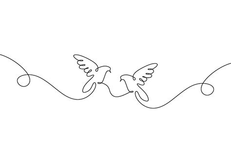 Kontinuierliche Einzeilige Zeichnung Von Zwei Fliegenden Tauben