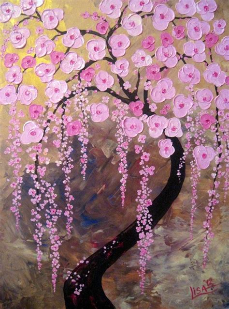Cherry Blossom Abstract Drawing Canvas Print Of Original Oil Painting