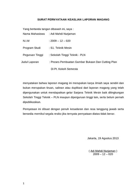 Docx 01 Surat Pernyataan Keaslian Laporan Magang Dokumentips