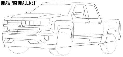 Draw angular wheel arches with simple and clear lines. How to Draw a Chevy Silverado | Drawingforall.net