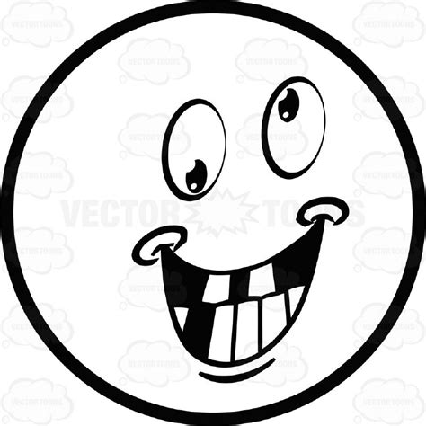 Crazy Large Eyed Black And White Smiley Face Emoticon Grinning Missing