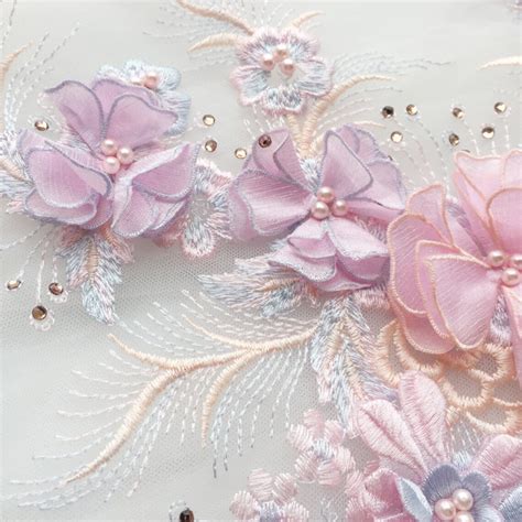 3 Colors 3D Chiffon Flowers Lace Applique Beaded Colored Patch Etsy
