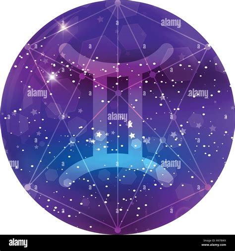 Gemini Zodiac Sign And Constellation On A Cosmic Purple Sky With