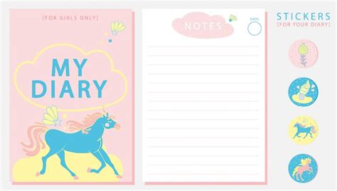 Premium Vector Cute Diary Template With Paper Notes And Stickers